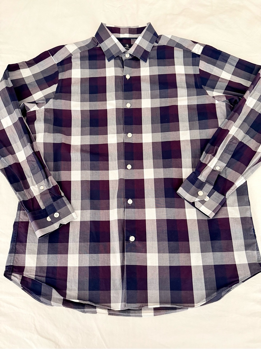 Hart Schaffner Marx Mens Plaid 100% Cotton Button Up Shirt Burgundy Navy L
